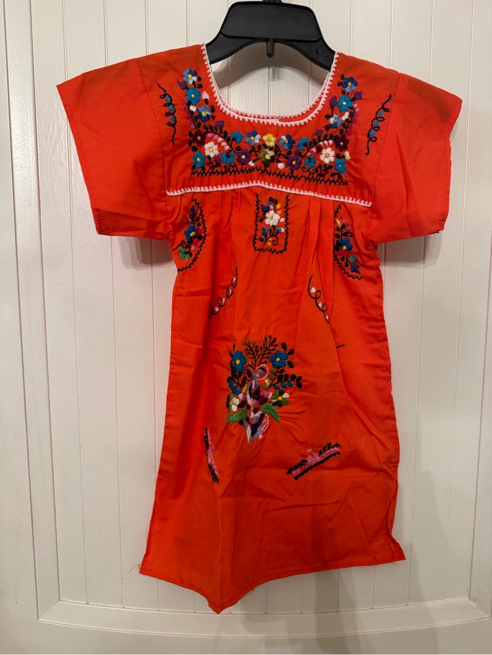 Source Unknown Bright Red Floral Embroidered Kids Dress